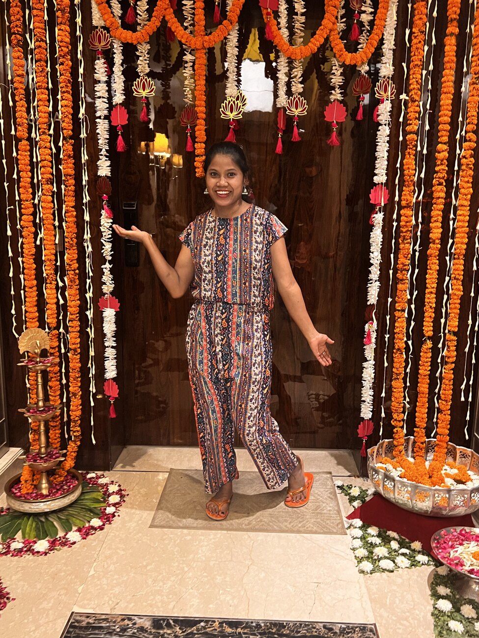 Naimee Orang, who is part of Khushboo Sachdev's family, at home during a festival