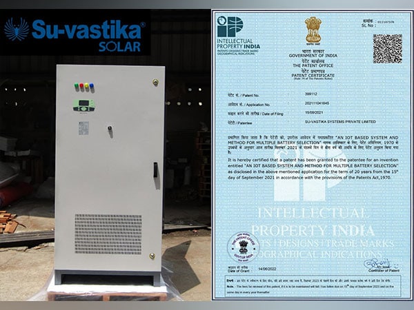 START-UP SU-VASTIKA SOLAR RECEIVED A PATENT FOR ITS IOT BASED SYSTEM FROM THE GOVERNMENT OF INDIA