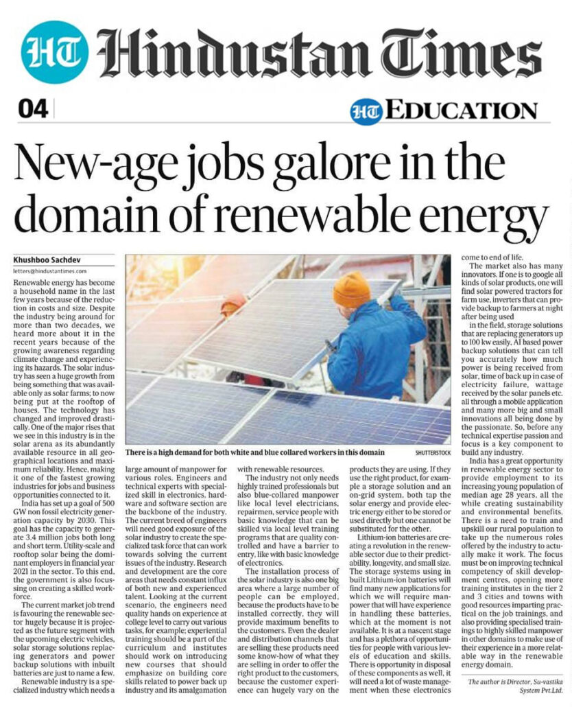 NEW-AGE JOBS GALORE IN THE DOMAIN OF RENEWABLE ENERGY
